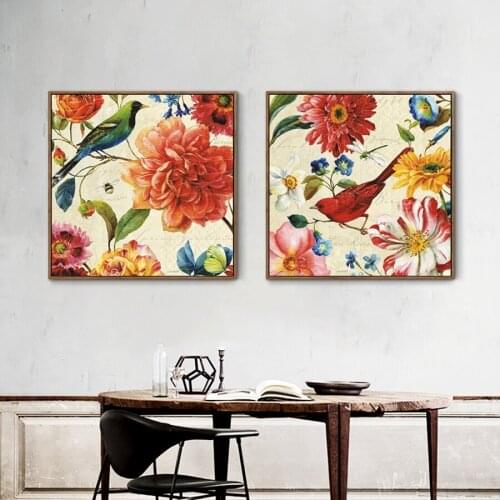 No Frame 2 Panels Vintage Poster Modular Flowers Canvas Painting Modern Home Decoration Living Room Wall Art Poster and Prints
