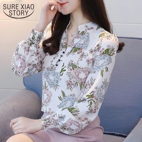 2021 fashion women blouse long sleeved womens tops slim casual print plus size OL style women shirts chiffon clothing D556 30