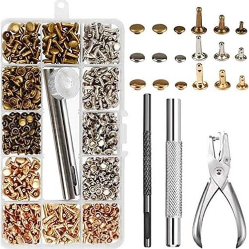 300pcs Boxed Metal Double-hat Rivets Double-sided Rivets Leather Clothing Crafts Fixing Tool DIY Leather Craft Rivets Tool