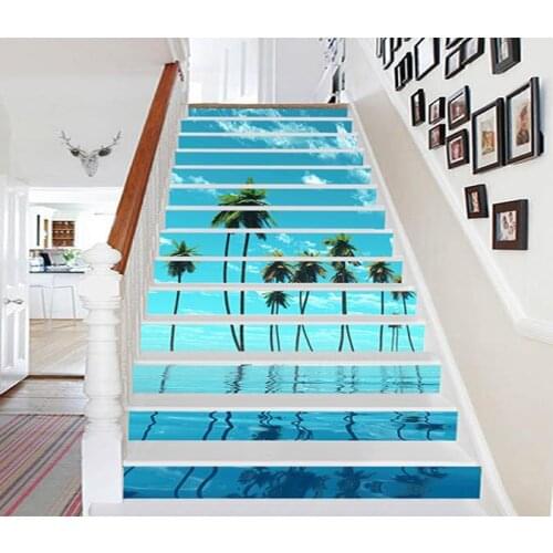 3D Seaside Coconut Trees decoration Photo Mural Vinyl Decal Poster Waterproof for Living Room Home Decor 13Pcs/set