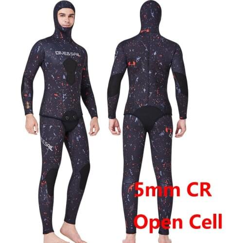 5mm Spearfishing Wetsuit Men Diving Suit CR Neoprene Open Cell camouflage Camo hooded Free Diving Suit