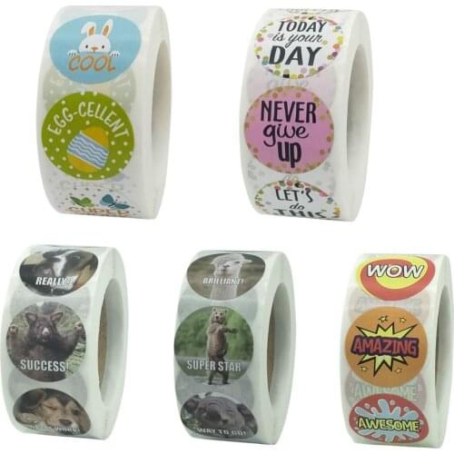 500pcs 1 Inch Cartoon Animal Stickers Reward Sticker For Children Good Job Never Give Up Encouragement Label Sticker Teacher