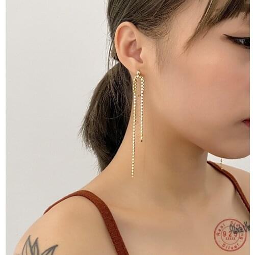 925 Sterling Silver Simple Creative Geometric Tassel Earrings For Women Thin Chain Ear Line Girlfriend Gift