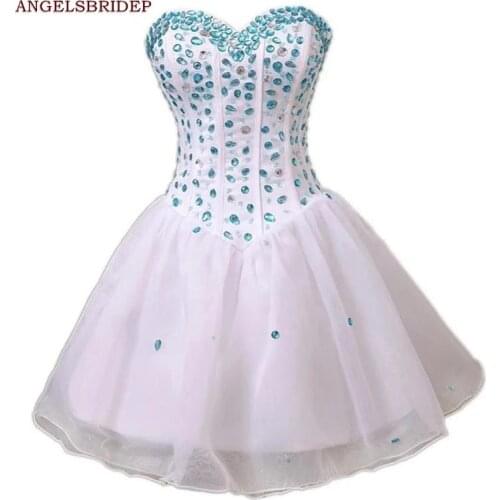 Angelsbridep New Design Crystal Cocktail Dresses Organza A-line Homecoming Graduation Dress Lace-up Special Occasion Party Gowns