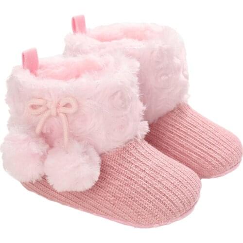 Winter Warm Baby Shoes Solid Color Anti-Slip Prewalker Cotton Boots for Kids Pink/White/Gray/Black/Brown 0-18M
