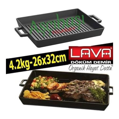 Cast iron Pan Striped-26x32 cm-Grille Grill Flavor-Special Product-Gas Cooker-Cooker and Induction-Lava