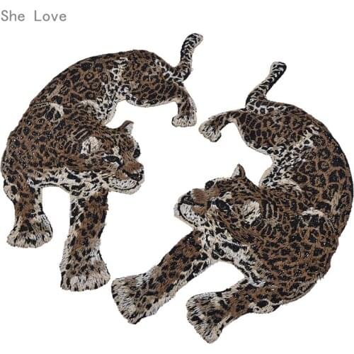 Chzimade 1 Pair Leopard Embroidery Patches Coat Jacket Jeans Decoration Motifs Applique Sew On