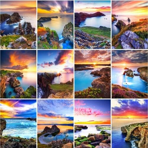 Evershine Diamond Painting Seaside Landscape Cross Stitch Diamond Mosaic Sunset Full Square Round Drill Handmade Gift Wall Art