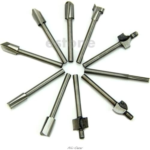 HSS Router Bits Wood Cutter Milling Fits Dremel Rotary Tool Set 10pcs 1/8" 3mm