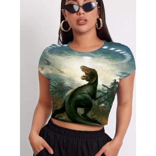 3d Tshirt Dinosaur T shirt Women Animal Navel Bare War Tshirt Printed Gothic Shirt Print Short Sleeve Summer Short Male Tops