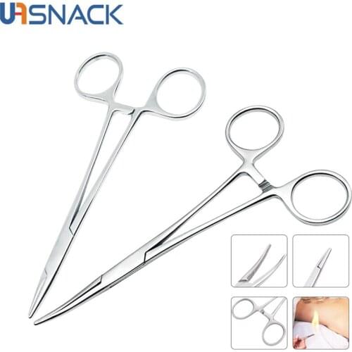 Stainless Steel Hemostatic Clamp Forceps Pet Hair Clamp Fishing Locking Surgical Pliers Epilation Hand Tools Curved/Straight Tip