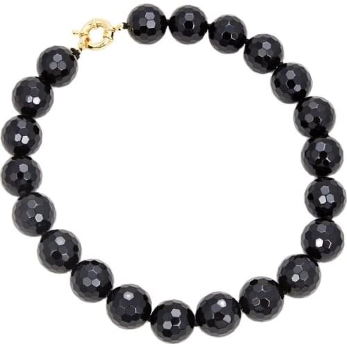 GG Jewelry 18" Natural 20MM Black Round Faceted Onyx Gems Stone Necklace
