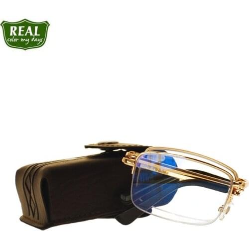 HalfrimAnti-blue Reading Glasses Men Women Folding Multi-focus Spectacles Frame Metal Glasse