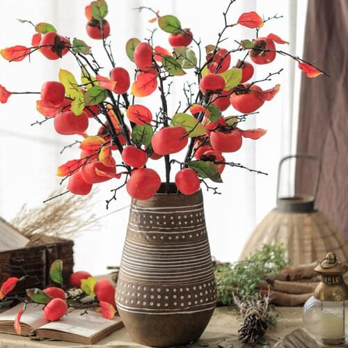 Simulation Persimmon Fruit Tree Branch 95cm Fake Flower Decoration Living Room Flower Arrangement Bouquet Falling Fruit