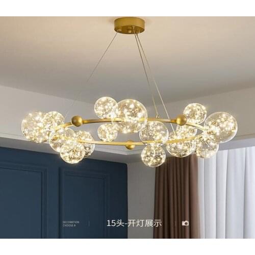 Creative Chandelier Circle Lights Clear Glass Ball Ceiling Hanging Lamp Romantic Star Living Room Decor Led Lighting Gold