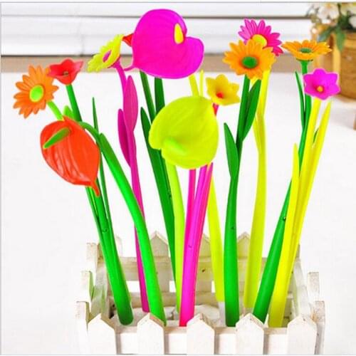 Creative Childrens Gift Stationery Cute Simulation Plants Flowers Soft silicone pen 0.5mm Refill Student Office supplies 10pcs