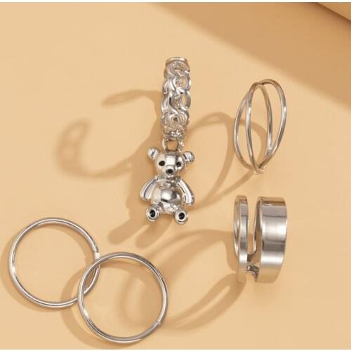 Fashion Bear Rings for Women Sweet Geometric Animal Rings Set Party Jewelry Accessories
