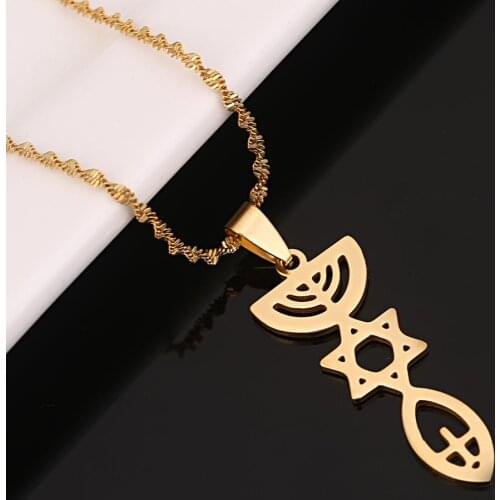 Stainless Steel Trendy Messianic Pendant Necklace Jewish Holy Land Menorah Hexagram Israel Chanukkiyah Jewelry