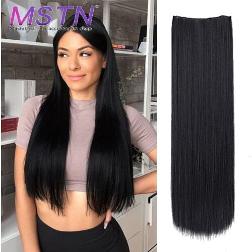 MSTN Long Straight Clip In One Piece Synthetic Hair Extension 3/4/5 Clips Natural Fluffy Black Hair Pieces For Women Comfortable