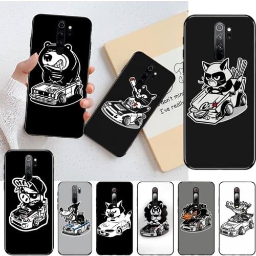 Cartoon JDM Drift Car Cat Soft Phone Case Capa for Redmi Note 9 8 8T 8A 7 6 6A Go Pro Max Redmi 9 K20