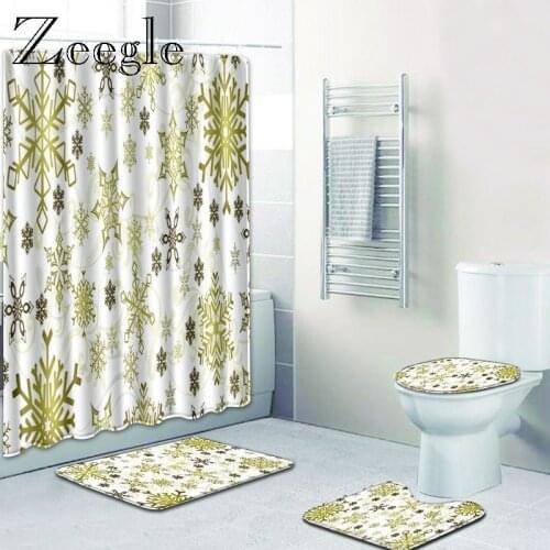Zeegle Bath Mat Set Toilet U Type Mat Waterproof Shower Curtain Pedestal Rug Anti-slip Bathroom Soft Foot Rug Bath Accessories