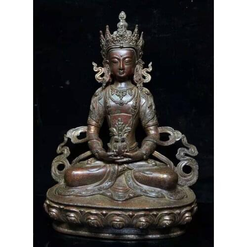 Rare Old Tibet copper lotus seat blue Lingji Buddha statue