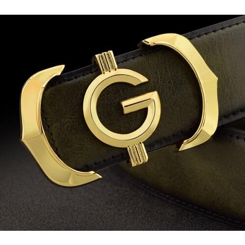 Belts men High quality fashion G letter luxury famous brand genuine leather Golden smooth button young men ceinture homme