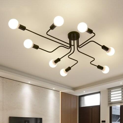 Nordic Spider Ceiling Lights Led Black Iron Ceiling Lamp Modern Kitchen Bedroom Dining Room Hanging Light Fixtures Home Decor