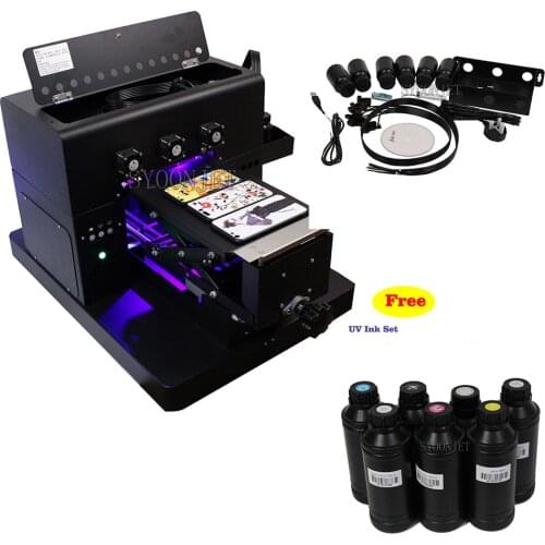 UV printer a4 UV Flatbed Printer with Free UV ink set 3500ml for Phone Cover glass metal leather 3D emboss Printing