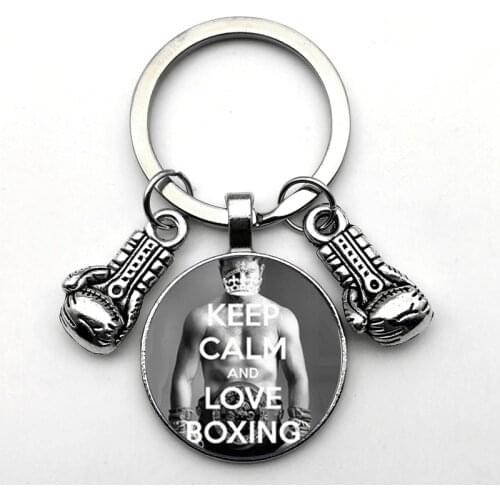 Unique Essential Keychain Occupation Boxing Gloves Keychain Gloves Pendant Convex Round Glass Keychain Inspirational Personality