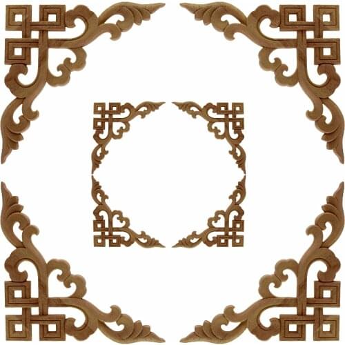 VZLX Vintage Flower Pattern Wood Carved Unpainted Wood Oak Carved Round Onlay Applique Plaques Furniture for Home Decor Frame