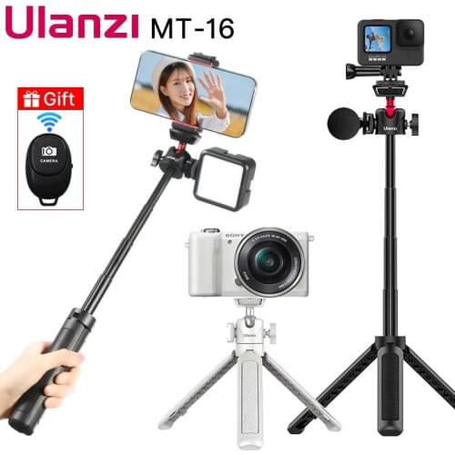 Ulanzi MT-16 Extendable Mini Tripod with Cold Shoe for Mic LED Light Selfie Stick Webcam Tripod for iPhone DSLR Sony Gopro Vlog