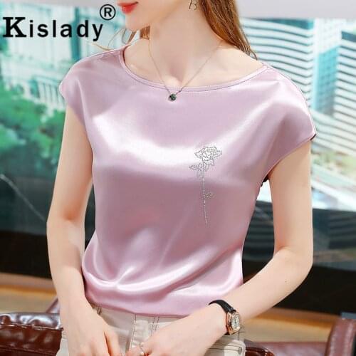 Summer Temperament Womens Sexy Tops Gothic Shirt Elegant OL Patchwork Harajuku Shirts Korean Slash Neck Diamonds Solid Tees