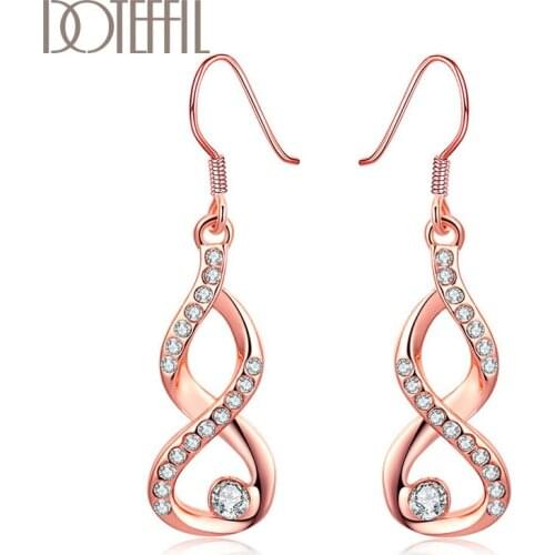 DOTEFFIL 925 Sterling Silver Rose Gold AAA Zircon Twist Arm Pattern Earring For Woman Fashion Party Wedding Party Jewelry