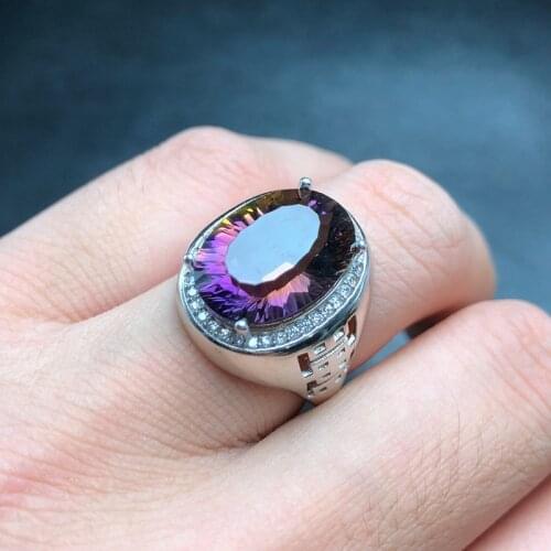 Natural ametrine ring, beautiful color, two-color fire, 925 silver, mens ring, customizable size number
