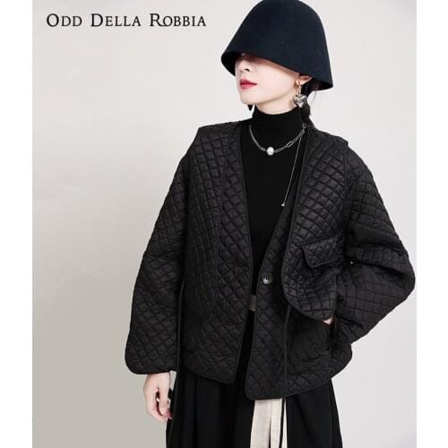 OddDellaRobbia Winter Women Personality Fashion V-Neck Diamond Cotton-Padded Jacket + Vest Two-Piece Solid Color Warm Jacket1905