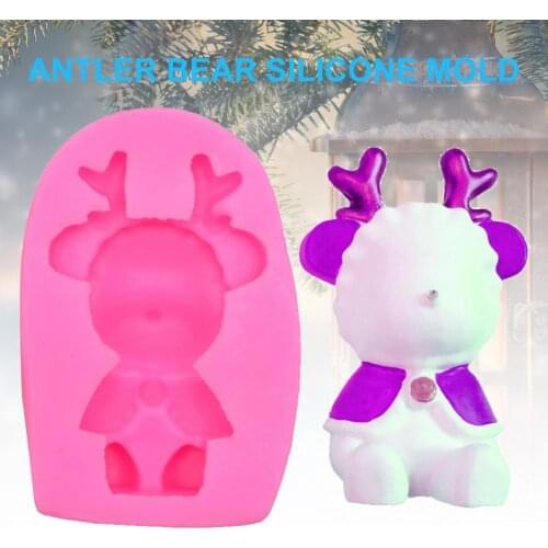Creative Hot 1pc Christmas Bear With Antlers Handmade Silicone Soap Molds 3D DIY Soap Mold For Soap Candle Making DIY Gift