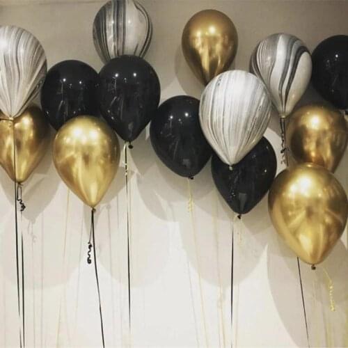 10pcs Gold and Black Latex Balloon Marble Metallic Balloon Chrome Balloons Wedding Adult Birthday Party Photography Props Decor