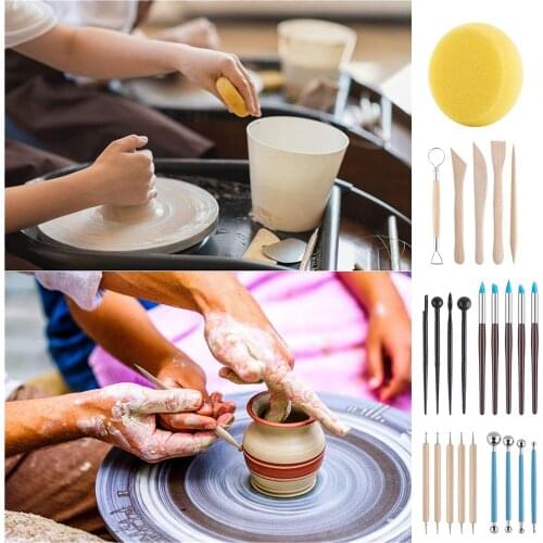 25pcs Pottery Tools Polymer Modeling Clay Sculpting Set Ball Stylus Dotting Tool Rock Painting Kit for Ceramic Sculpture Craft