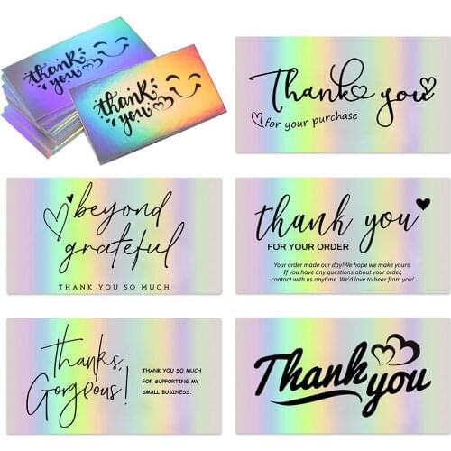 50Pcs 9cm*5cm, Gorgeous Laser Rainbow Thank You Cards For Gift Package Party Birthday Wedding Wrapping Baking Small Business
