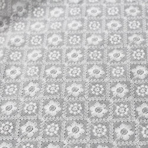 White Geo Hollow Lace Cloth Embroidered Womens Summer Cotton Cloth Hollow Lace Fabric