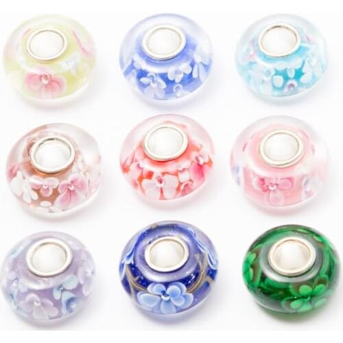 Free delivery Double flower glass beads Murano charm beads original European fashion jewelry DIY girl bracelet and bracelet