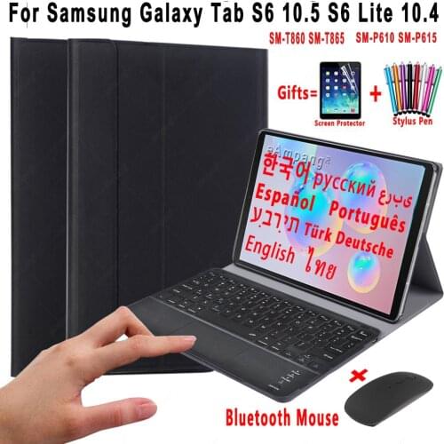 Case with Spanish Russian Touchpad Keyboard Wireless Mouse For Samsung Galaxy Tab S6 10.5 2019 S6 Lite 10.4 T860 T865 P610 P615