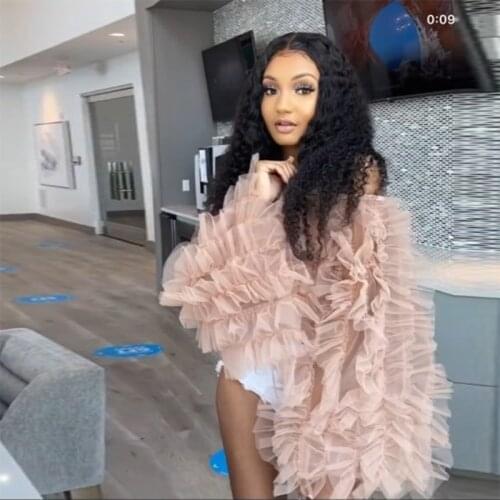 Elegant Off Shoulder Tulle Tiered Long Sleeve Tops Shirt Short Blouse Lilac Casual Blouse Women Formal Party Top Custom