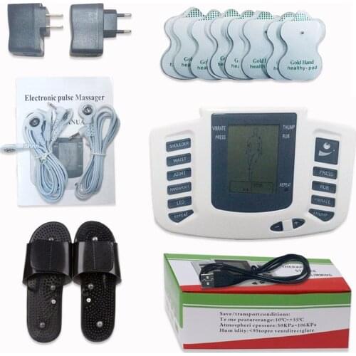 JR-309 Electrical Stimulator Full Body Relax Muscle Digital Massager ,Pulse tens Acupuncture with therapy slipper+ 8pads