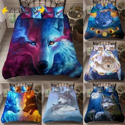 ZEIMON Fashion Wolf Pattern Bedding Sets Animal Duvet Cover Set Queen King Size Quilt Covers With Pillowcase 2/3PCS