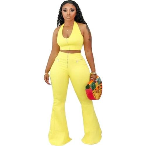 Sexy Two Piece Set Crop Top and Flare Pants Women Clothes Elegant Birthday Party Club Outfits Matching Sets Conjuntos De Mujer