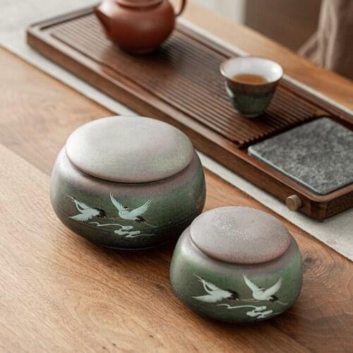 Retro Tea Caddy Ceramics Puer Tea Tea Storage Box Tea Jar Candy Jar Container Storage Box for Home Use Small Storage Chests