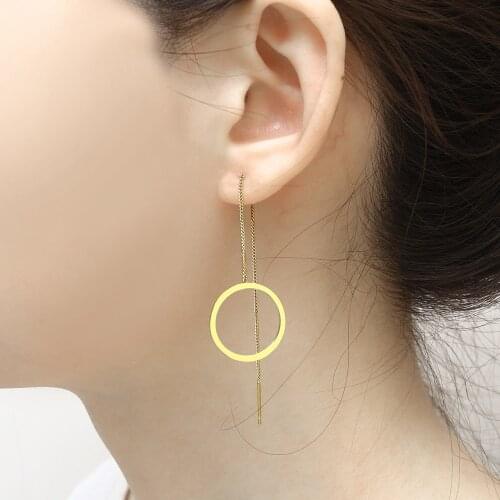 Korean fashion geometric dangle long kpop stud earrings for women accesories jewellery brincos earing stainless steel jewelry