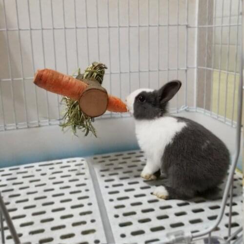 Rabbit Feeder Rack Wooden Small Animal Grass Feeder Rabbit Grass Carrots Corn Vegetable Stand Pet Molar Stick Pet Supplies Cage